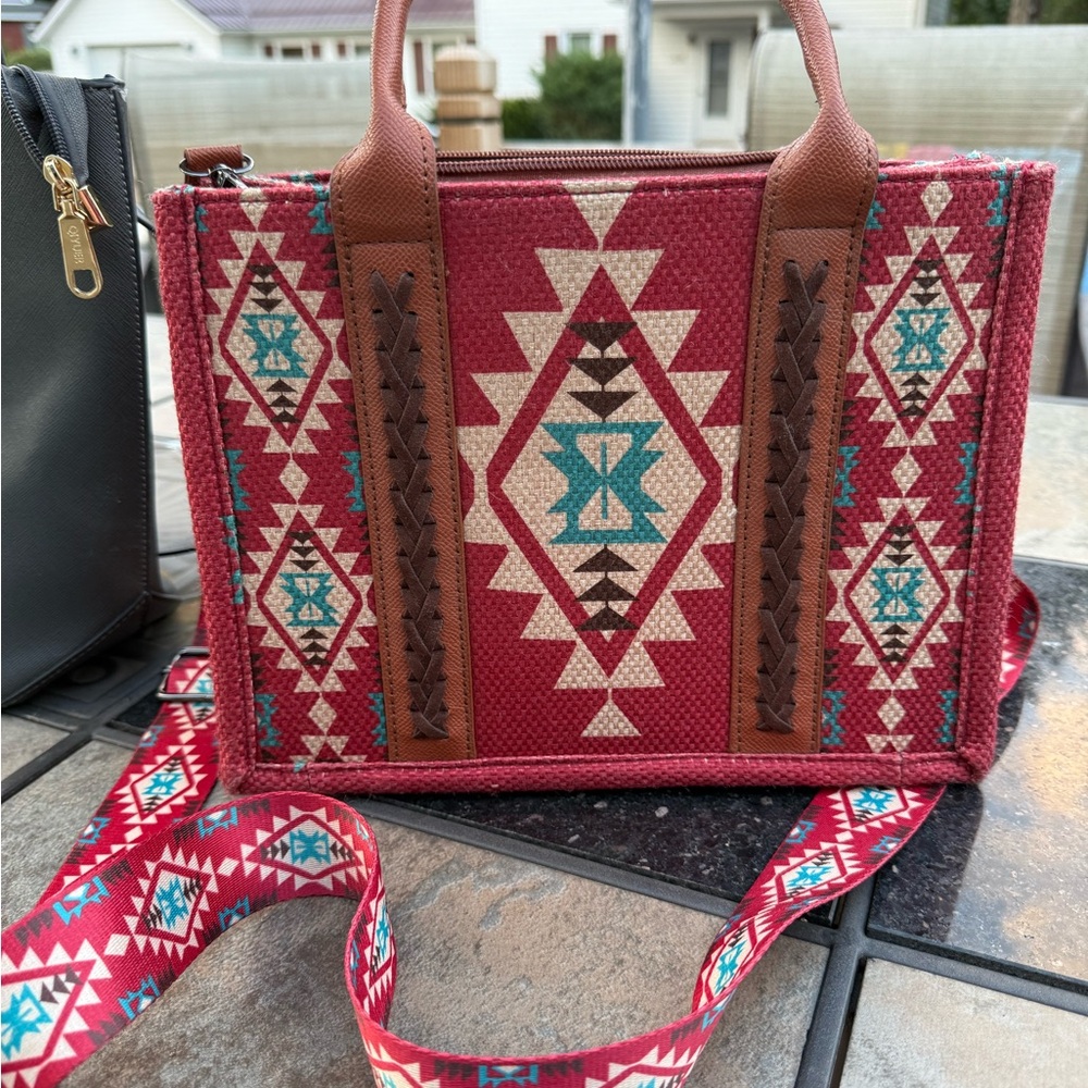 SHEIN Red and Brown Aztec Tote Bag